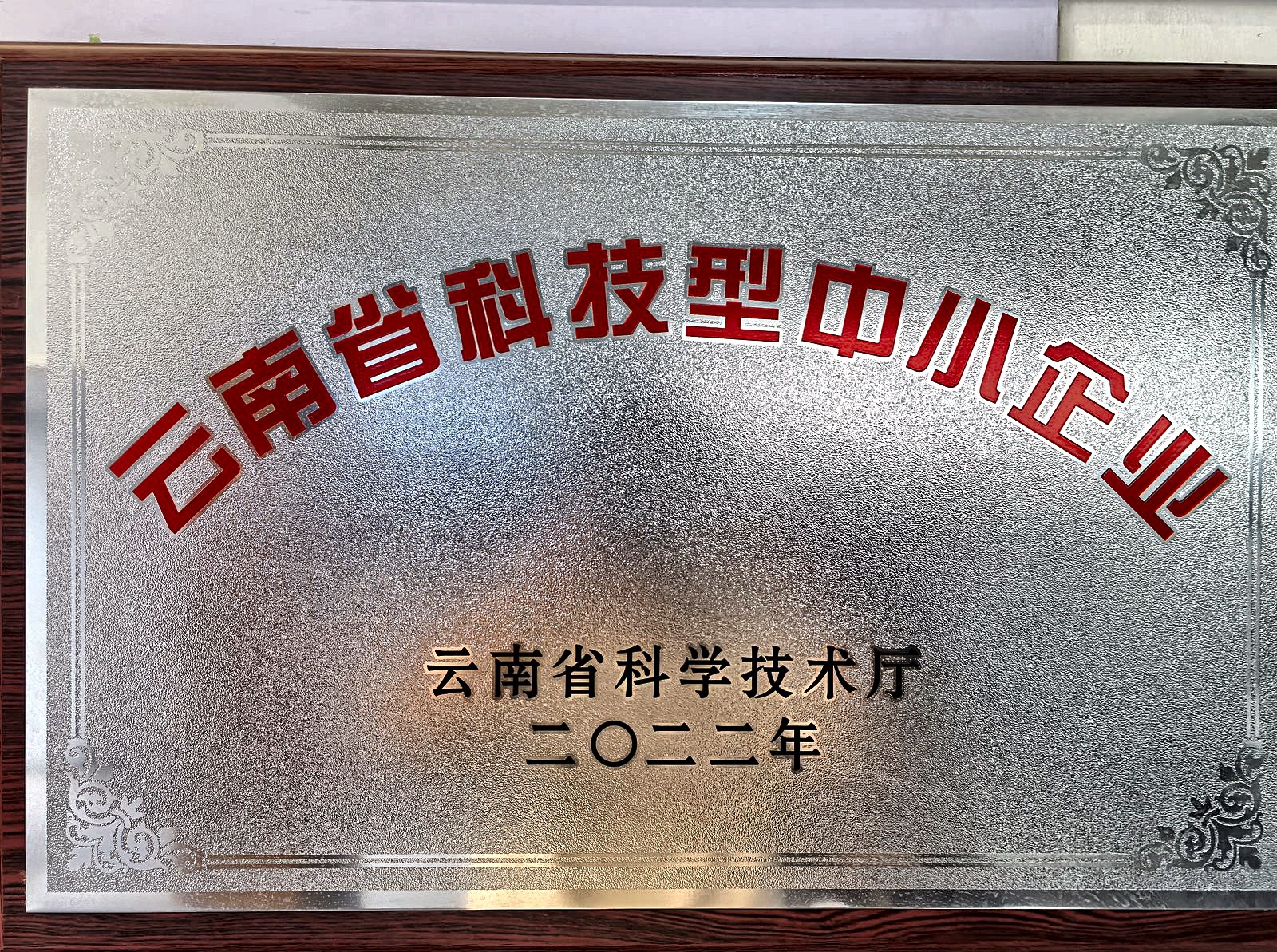 云南省科技型中小企业牌匾实拍